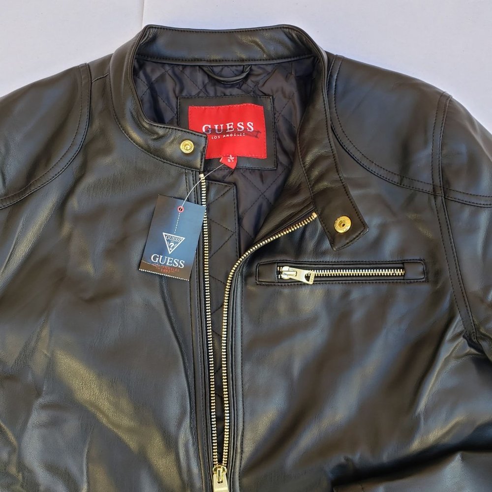 New GUESS Jace Faux-Leather Moto Jacket sz Small - Picture 6 of 11